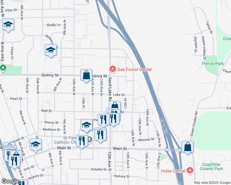 map of restaurants, bars, coffee shops, grocery stores, and more near 1245 Lake Street in Onalaska