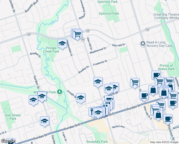 map of restaurants, bars, coffee shops, grocery stores, and more near 52 Fulwood Crescent in Whitby