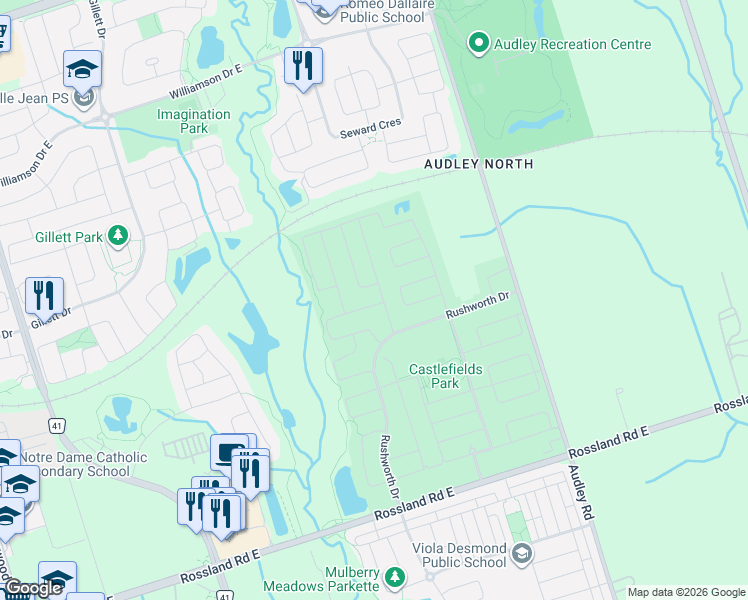 map of restaurants, bars, coffee shops, grocery stores, and more near in Ajax