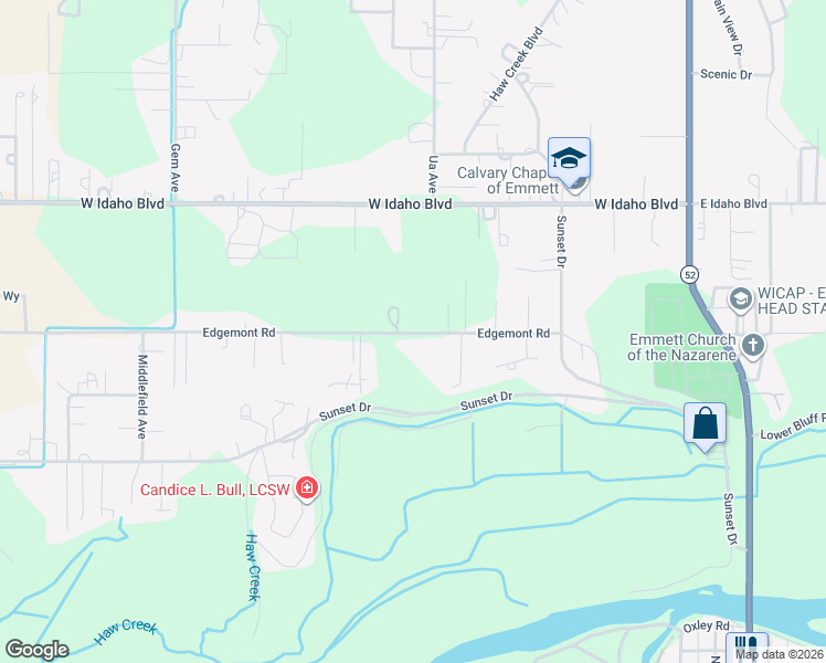 map of restaurants, bars, coffee shops, grocery stores, and more near 1009 Edgemont Road in Emmett