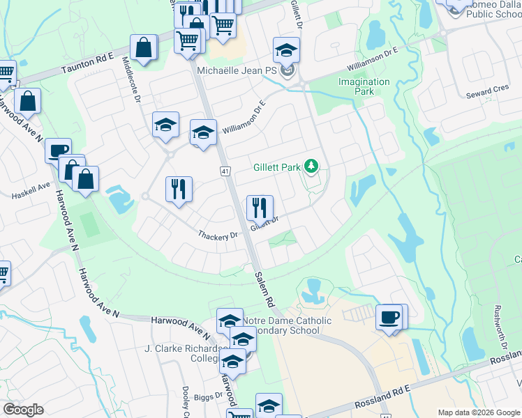 map of restaurants, bars, coffee shops, grocery stores, and more near Keith-Wright Crescent in Ajax
