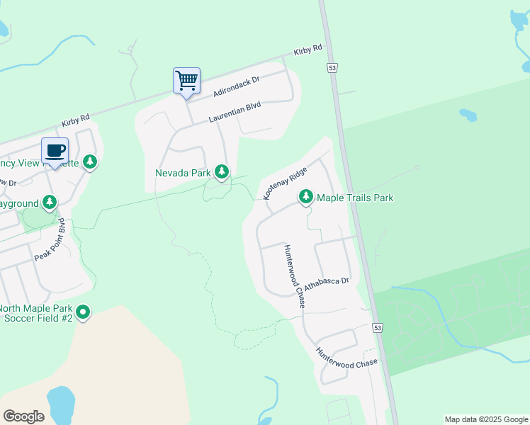 map of restaurants, bars, coffee shops, grocery stores, and more near 2 Kootenay Ridge in Vaughan