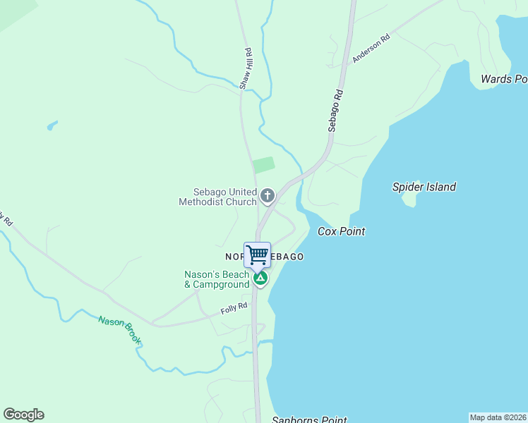 map of restaurants, bars, coffee shops, grocery stores, and more near 812 Sebago Road in Sebago