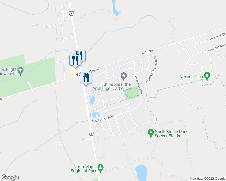 map of restaurants, bars, coffee shops, grocery stores, and more near 46 Lodgeway Drive in Vaughan