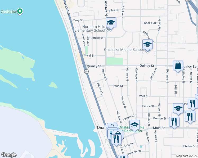 map of restaurants, bars, coffee shops, grocery stores, and more near 305 Poplar Street in Onalaska