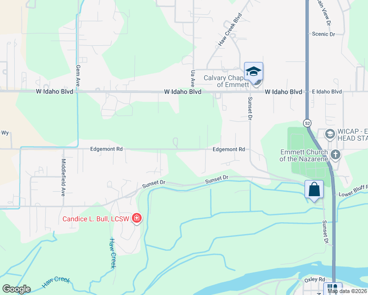 map of restaurants, bars, coffee shops, grocery stores, and more near 1009 Edgemont Road in Emmett