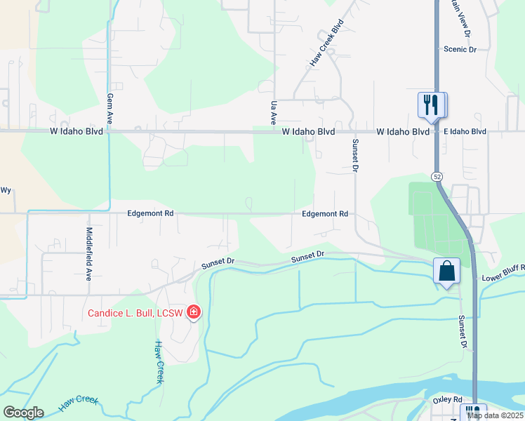map of restaurants, bars, coffee shops, grocery stores, and more near 1009 Edgemont Road in Emmett