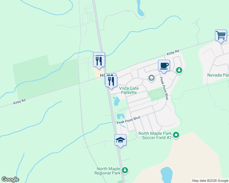 map of restaurants, bars, coffee shops, grocery stores, and more near 11399 Keele Street in Vaughan