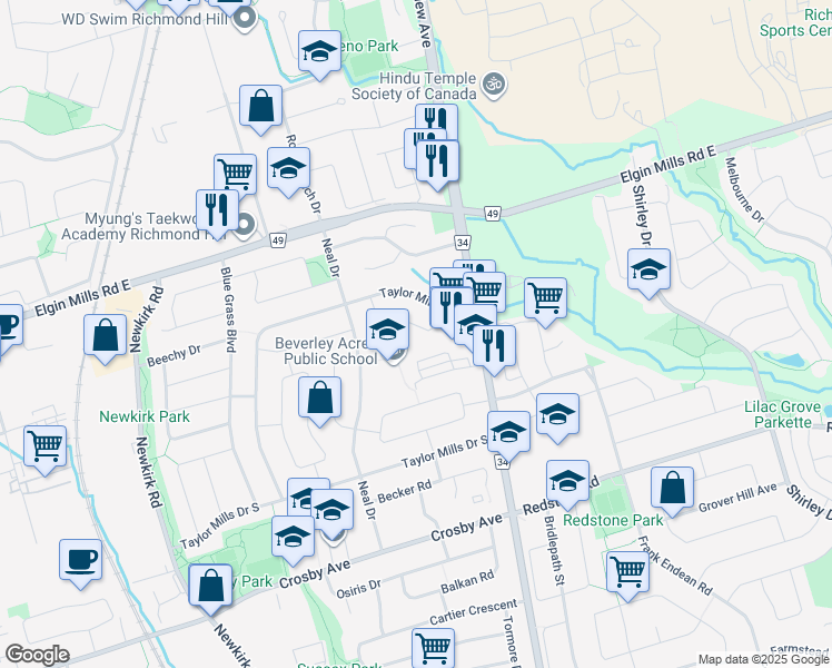 map of restaurants, bars, coffee shops, grocery stores, and more near 422 Marybay Crescent in Richmond Hill