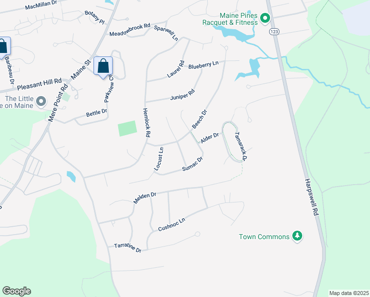 map of restaurants, bars, coffee shops, grocery stores, and more near 23 Sumac Drive in Brunswick
