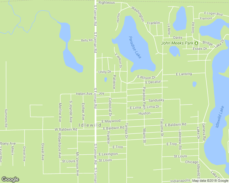 map of restaurants, bars, coffee shops, grocery stores, and more near 6555 Patience in Idlewild