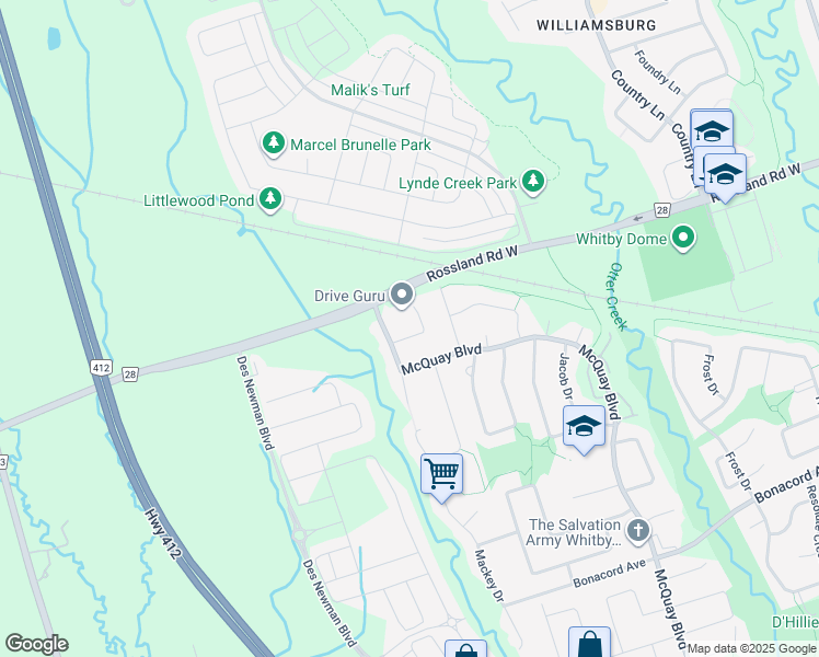 map of restaurants, bars, coffee shops, grocery stores, and more near 12 Lonsdale Court in Whitby