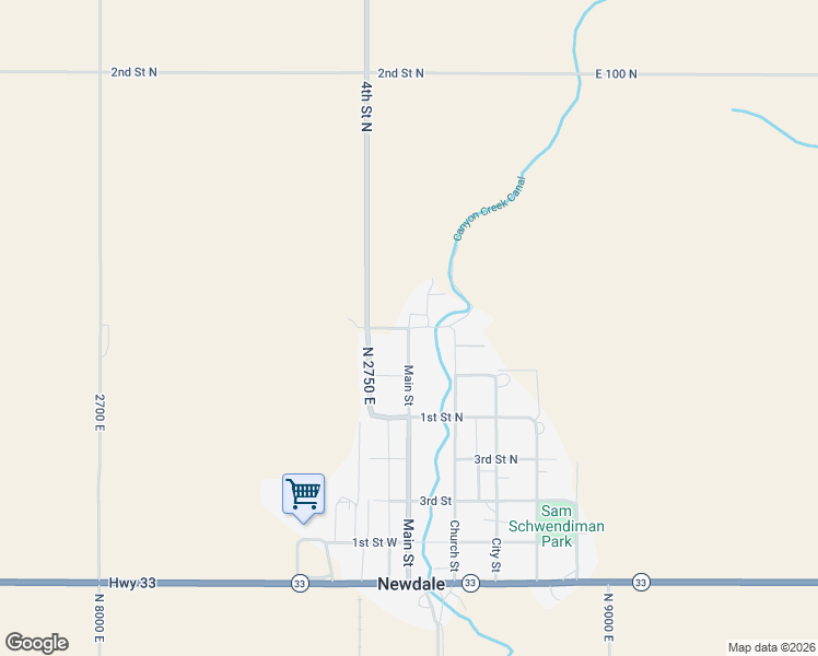 map of restaurants, bars, coffee shops, grocery stores, and more near 6th North Street in Newdale