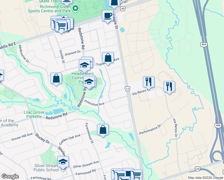 map of restaurants, bars, coffee shops, grocery stores, and more near 6 Ruby Crescent in Richmond Hill