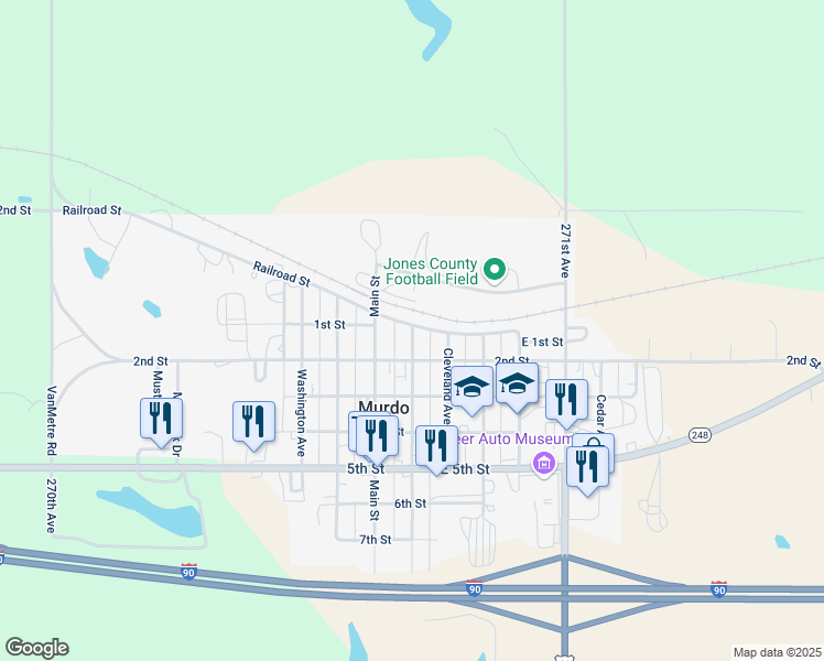 map of restaurants, bars, coffee shops, grocery stores, and more near 105 Garfield Avenue in Murdo