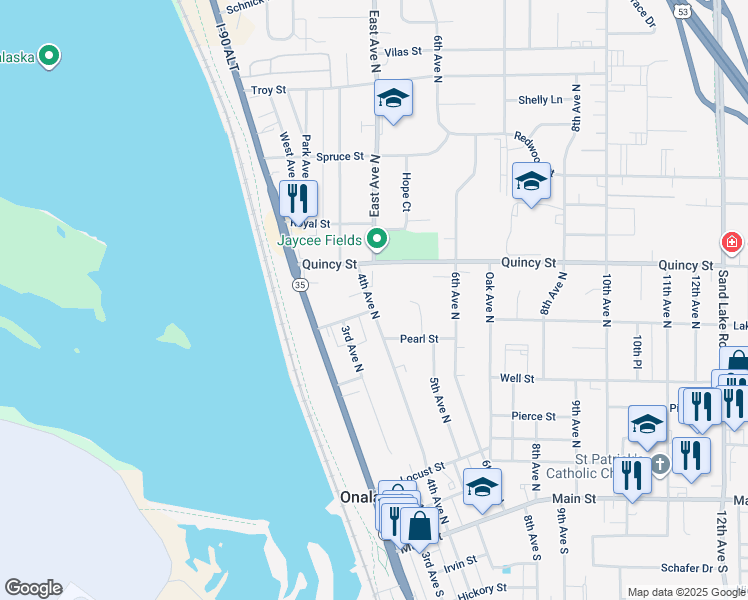 map of restaurants, bars, coffee shops, grocery stores, and more near 512 4th Avenue North in Onalaska