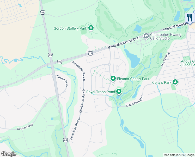 map of restaurants, bars, coffee shops, grocery stores, and more near 40 Dungannon Drive in Markham
