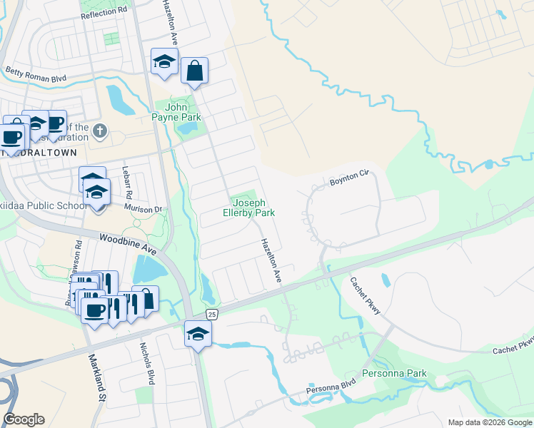 map of restaurants, bars, coffee shops, grocery stores, and more near 36 Adastra Crescent in Markham