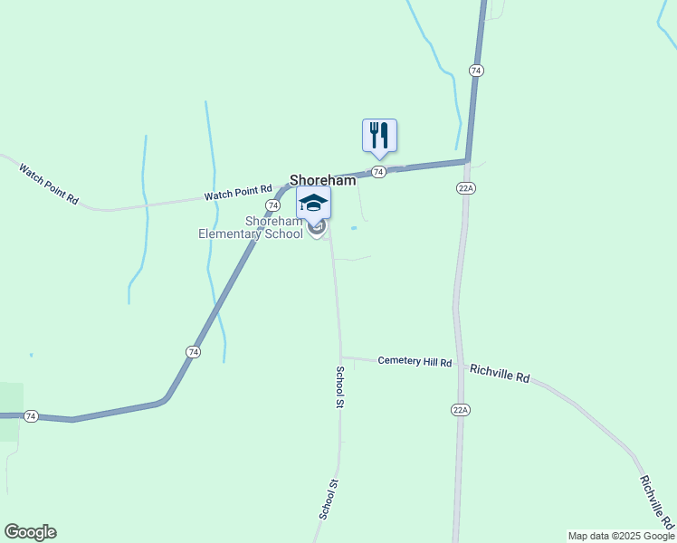 map of restaurants, bars, coffee shops, grocery stores, and more near 215 School Street in Shoreham