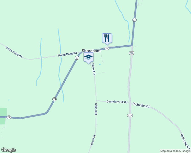 map of restaurants, bars, coffee shops, grocery stores, and more near 215 School Street in Shoreham