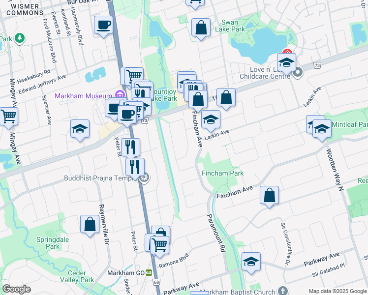 map of restaurants, bars, coffee shops, grocery stores, and more near 165 Trothen Circle in Markham