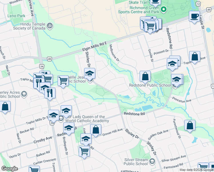 map of restaurants, bars, coffee shops, grocery stores, and more near 7 Holly Drive in Richmond Hill