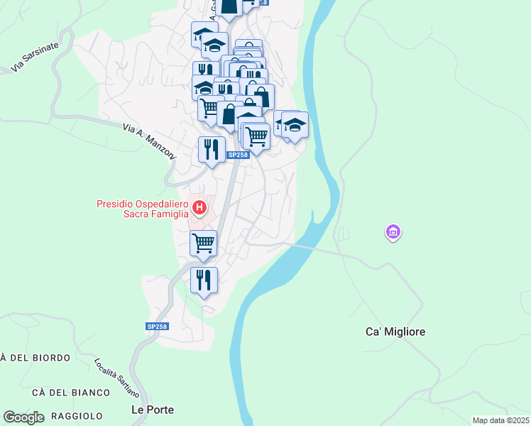 map of restaurants, bars, coffee shops, grocery stores, and more near 5 Via XXV Aprile in Novafeltria