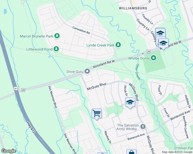 map of restaurants, bars, coffee shops, grocery stores, and more near 18 Goodfellow Street in Whitby