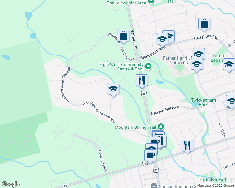 map of restaurants, bars, coffee shops, grocery stores, and more near 59 Macamo Court in Vaughan