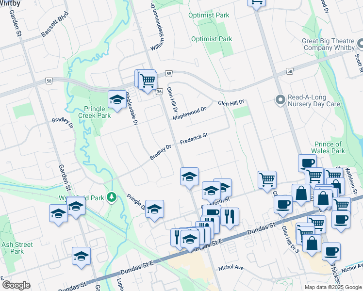 map of restaurants, bars, coffee shops, grocery stores, and more near 52 Fulwood Crescent in Whitby