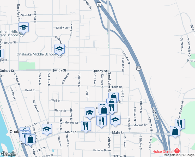 map of restaurants, bars, coffee shops, grocery stores, and more near 607 11th Avenue North in Onalaska