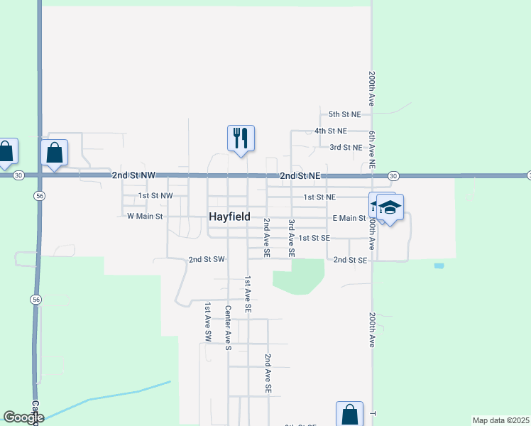 map of restaurants, bars, coffee shops, grocery stores, and more near in Hayfield
