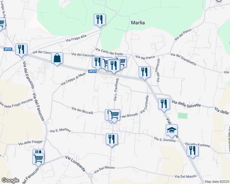 map of restaurants, bars, coffee shops, grocery stores, and more near 44 Via L. Paolinelli in Capannori