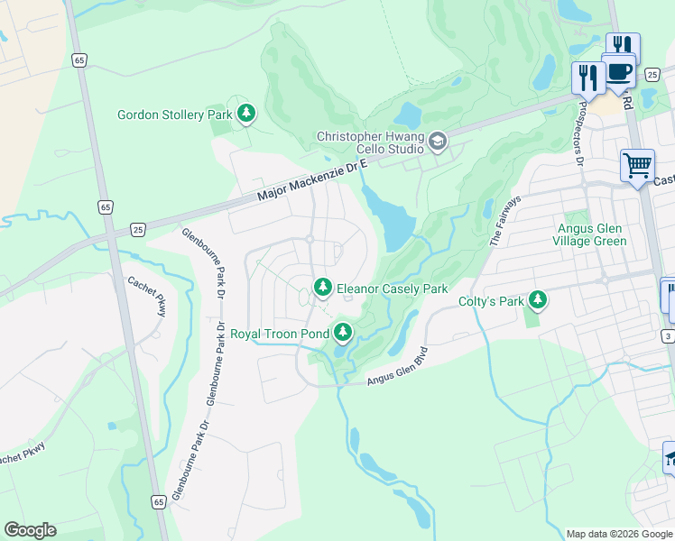 map of restaurants, bars, coffee shops, grocery stores, and more near 9 Berkshire Crescent in Markham