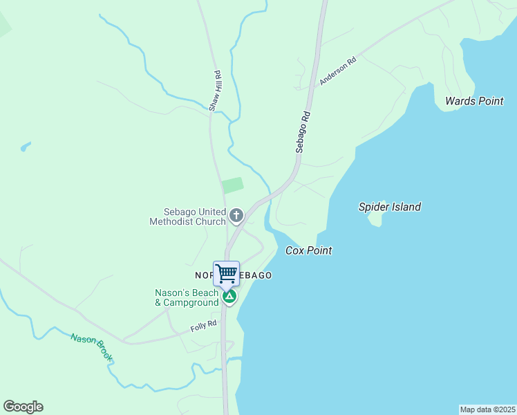 map of restaurants, bars, coffee shops, grocery stores, and more near 833 Sebago Road in Sebago