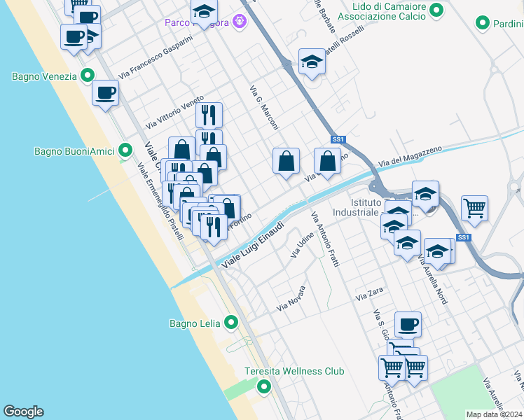 map of restaurants, bars, coffee shops, grocery stores, and more near 113 Via del Fortino in Camaiore