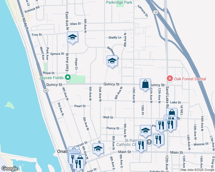 map of restaurants, bars, coffee shops, grocery stores, and more near 700 Quincy Street in Onalaska
