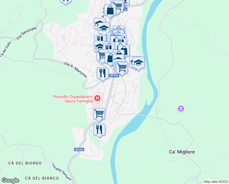 map of restaurants, bars, coffee shops, grocery stores, and more near 160 Via XXIV Maggio in Novafeltria
