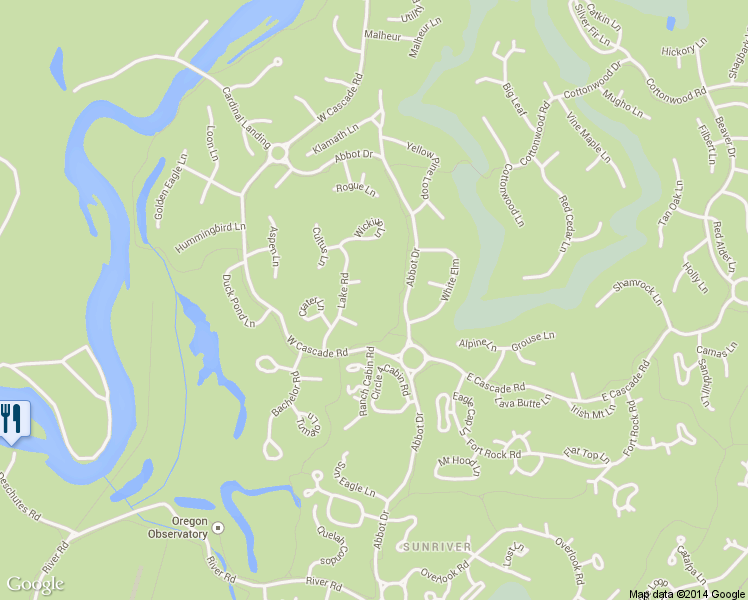 map of restaurants, bars, coffee shops, grocery stores, and more near 17613 Sparks Lane in Sunriver