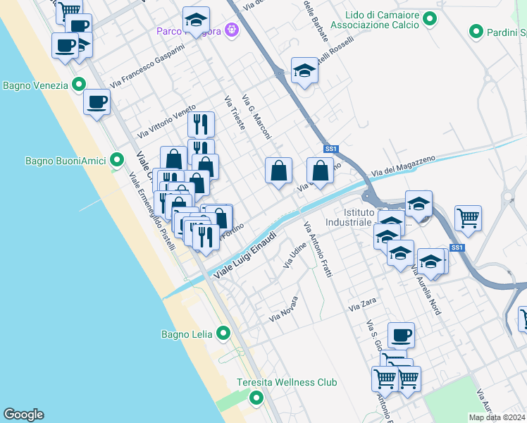 map of restaurants, bars, coffee shops, grocery stores, and more near 113 Via del Fortino in Camaiore