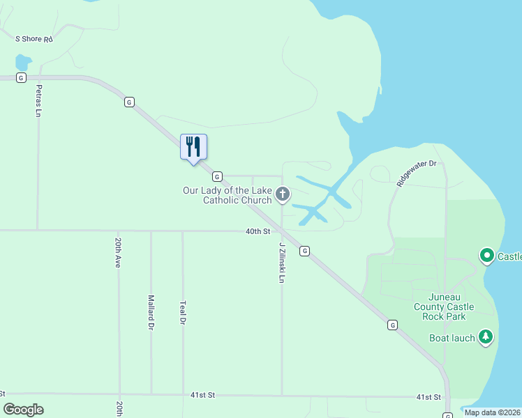 map of restaurants, bars, coffee shops, grocery stores, and more near N6850 North Sandy Avenue in Mauston