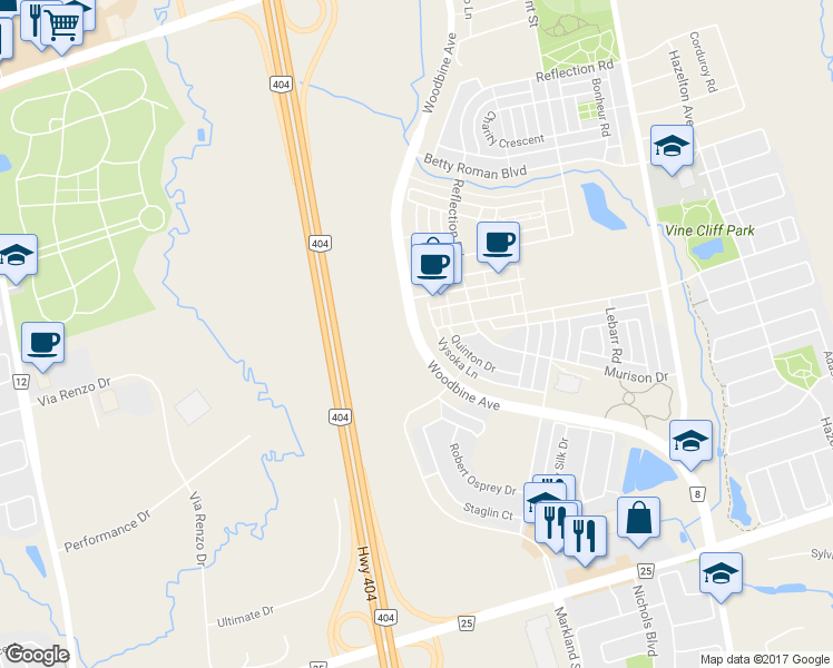 map of restaurants, bars, coffee shops, grocery stores, and more near 10395 Woodbine Avenue Bypass in Gormley