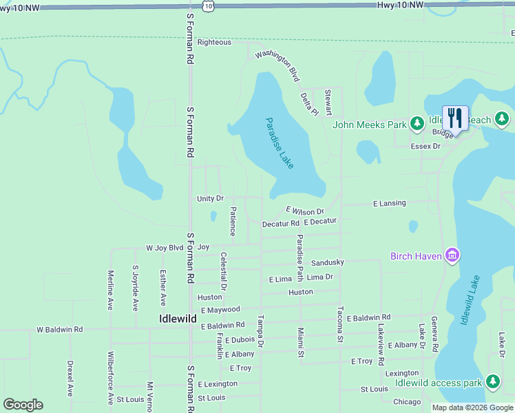 map of restaurants, bars, coffee shops, grocery stores, and more near 197 East Wilson Drive in Idlewild