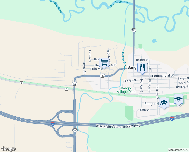 map of restaurants, bars, coffee shops, grocery stores, and more near 1917 Commercial Street in Bangor
