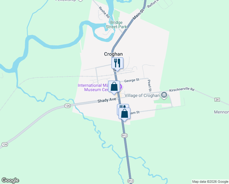 map of restaurants, bars, coffee shops, grocery stores, and more near 9751 Main Street in Lowville