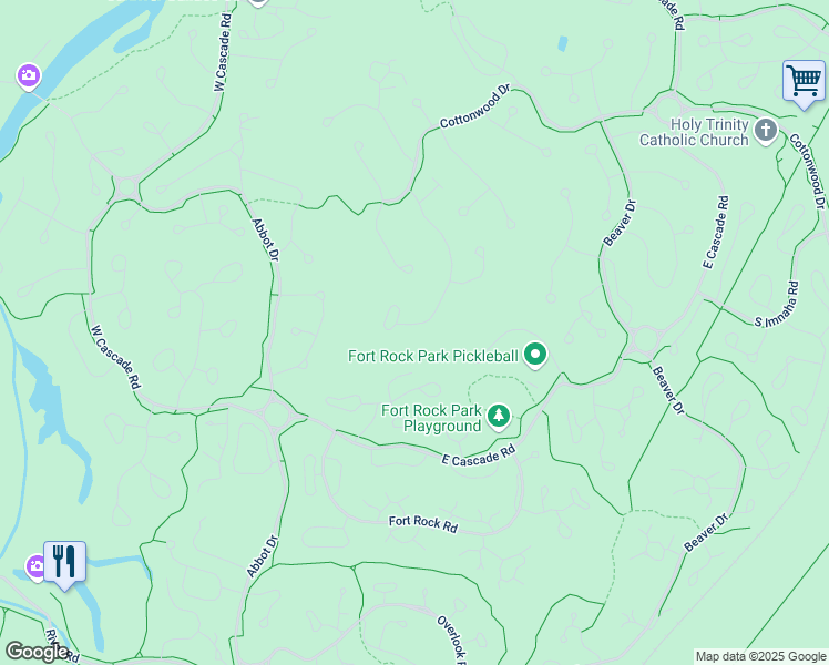 map of restaurants, bars, coffee shops, grocery stores, and more near 57637 Red Cedar Lane in Sunriver