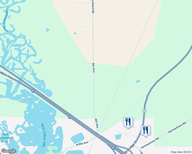 map of restaurants, bars, coffee shops, grocery stores, and more near 6874 8th Avenue in New Lisbon