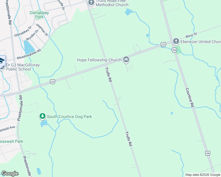 map of restaurants, bars, coffee shops, grocery stores, and more near 1692 Trulls Road in Clarington
