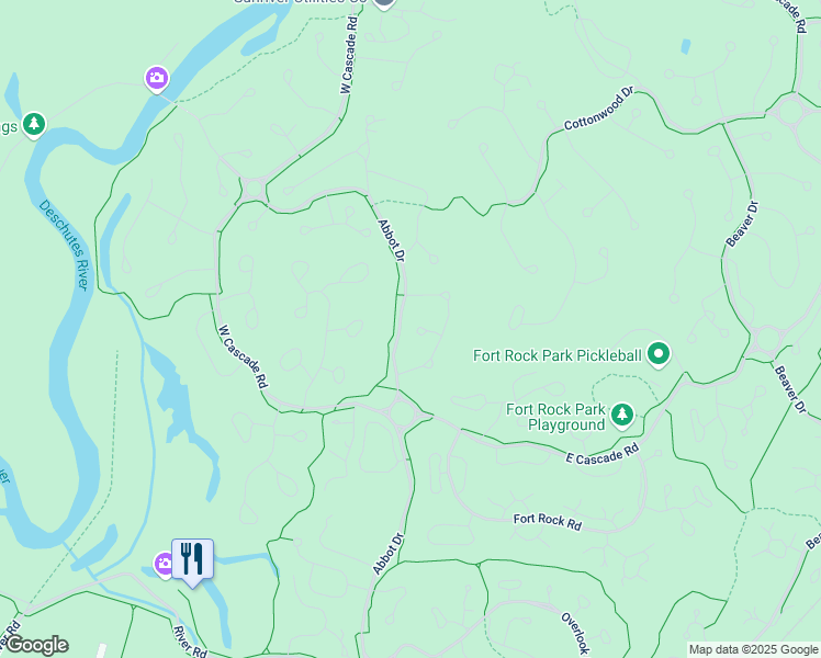 map of restaurants, bars, coffee shops, grocery stores, and more near 57657 White Elm in Sunriver