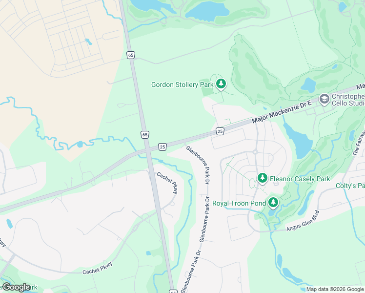 map of restaurants, bars, coffee shops, grocery stores, and more near 57 Glenbourne Park Drive in Markham